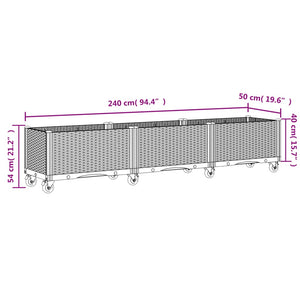 vidaXL Garden Planter with Wheels White 240x50x54 cm PP