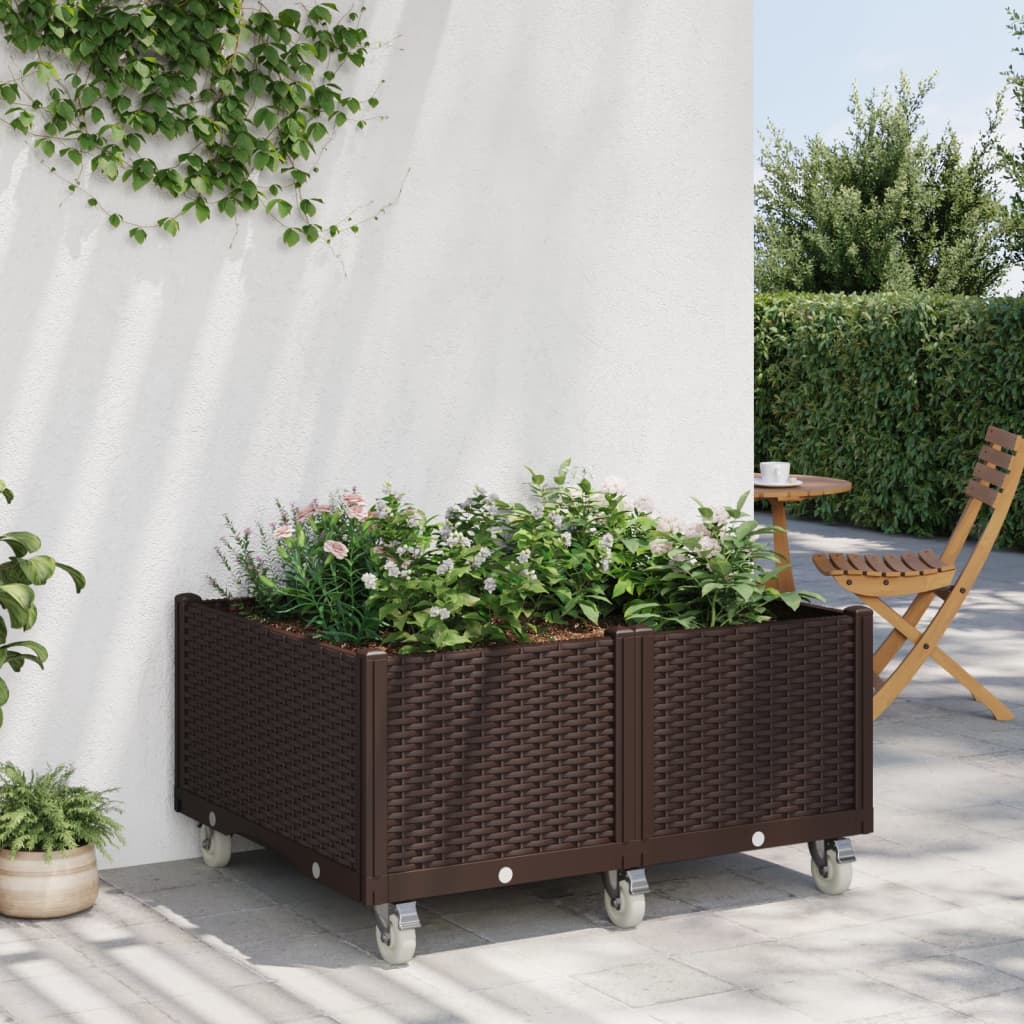 vidaXL Garden Planter with Wheels Brown 100x80x54 cm PP