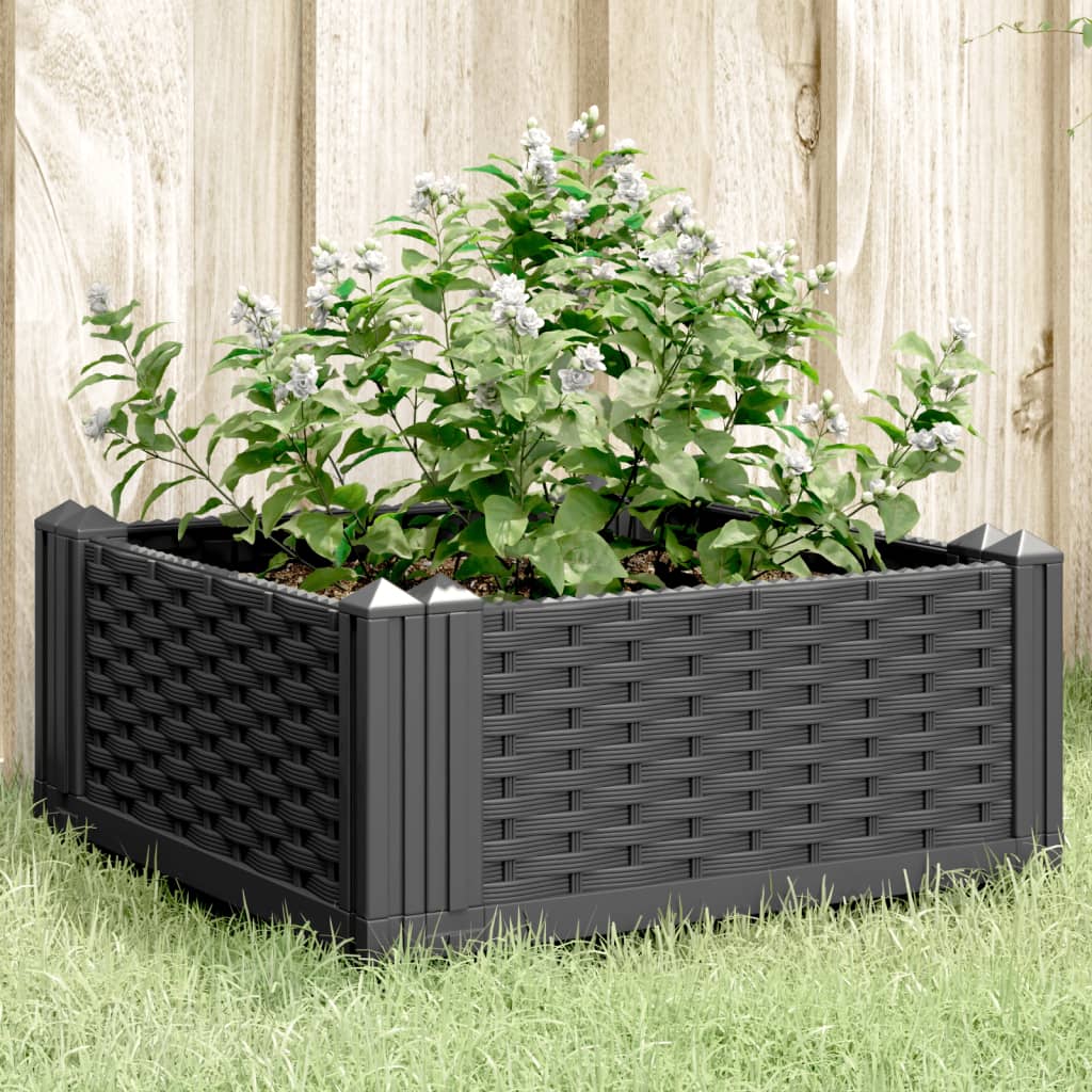 vidaXL Garden Planter with Pegs Black 42.5x42.5x28.5 cm PP