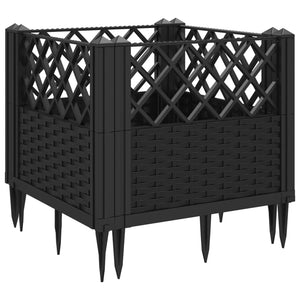 vidaXL Garden Planter with Pegs Black 43.5x43.5x43.5 cm PP