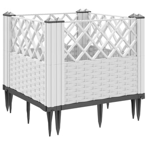 vidaXL Garden Planter with Pegs White 43.5x43.5x43.5 cm PP