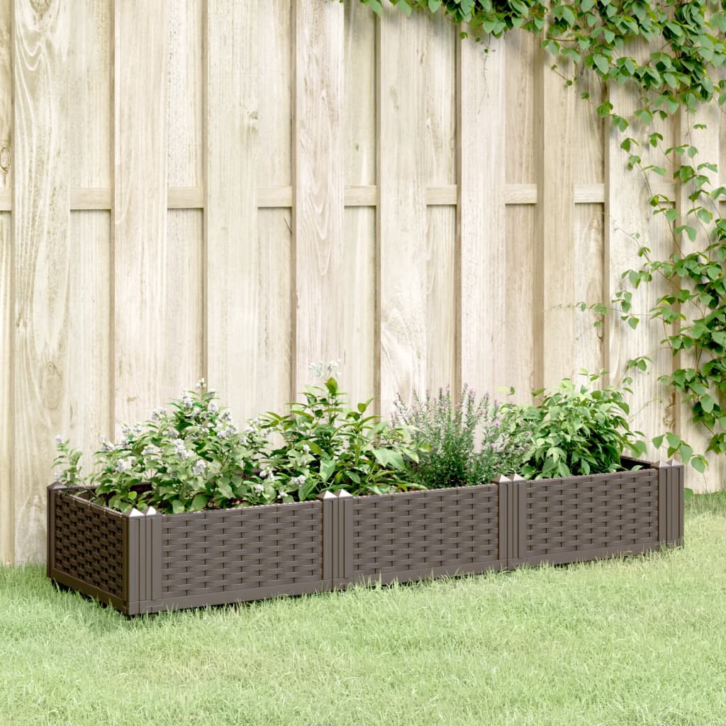 vidaXL Garden Planter with Pegs Brown 125x40x28.5 cm PP