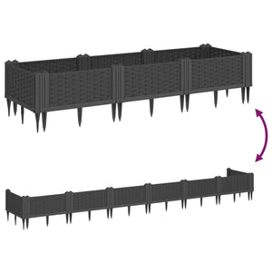 vidaXL Garden Planter with Pegs Black 125x40x28.5 cm PP