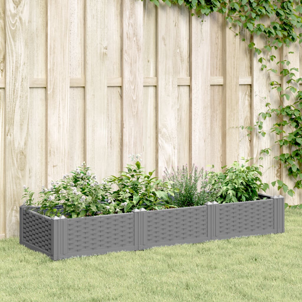 vidaXL Garden Planter with Pegs Light Grey 125x40x28.5 cm PP