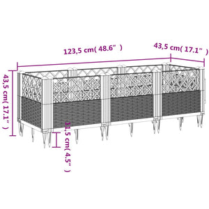 vidaXL Garden Planter with Pegs Brown 123.5x43.5x43.5 cm PP