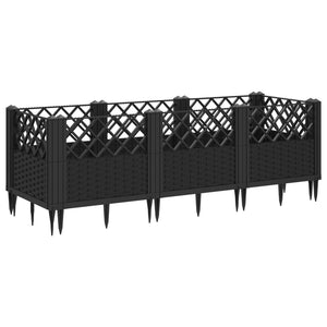 vidaXL Garden Planter with Pegs Black 123.5x43.5x43.5 cm PP