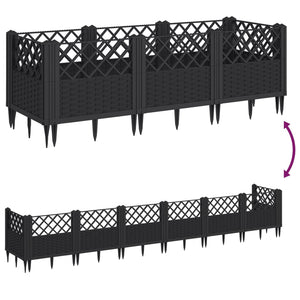 vidaXL Garden Planter with Pegs Black 123.5x43.5x43.5 cm PP