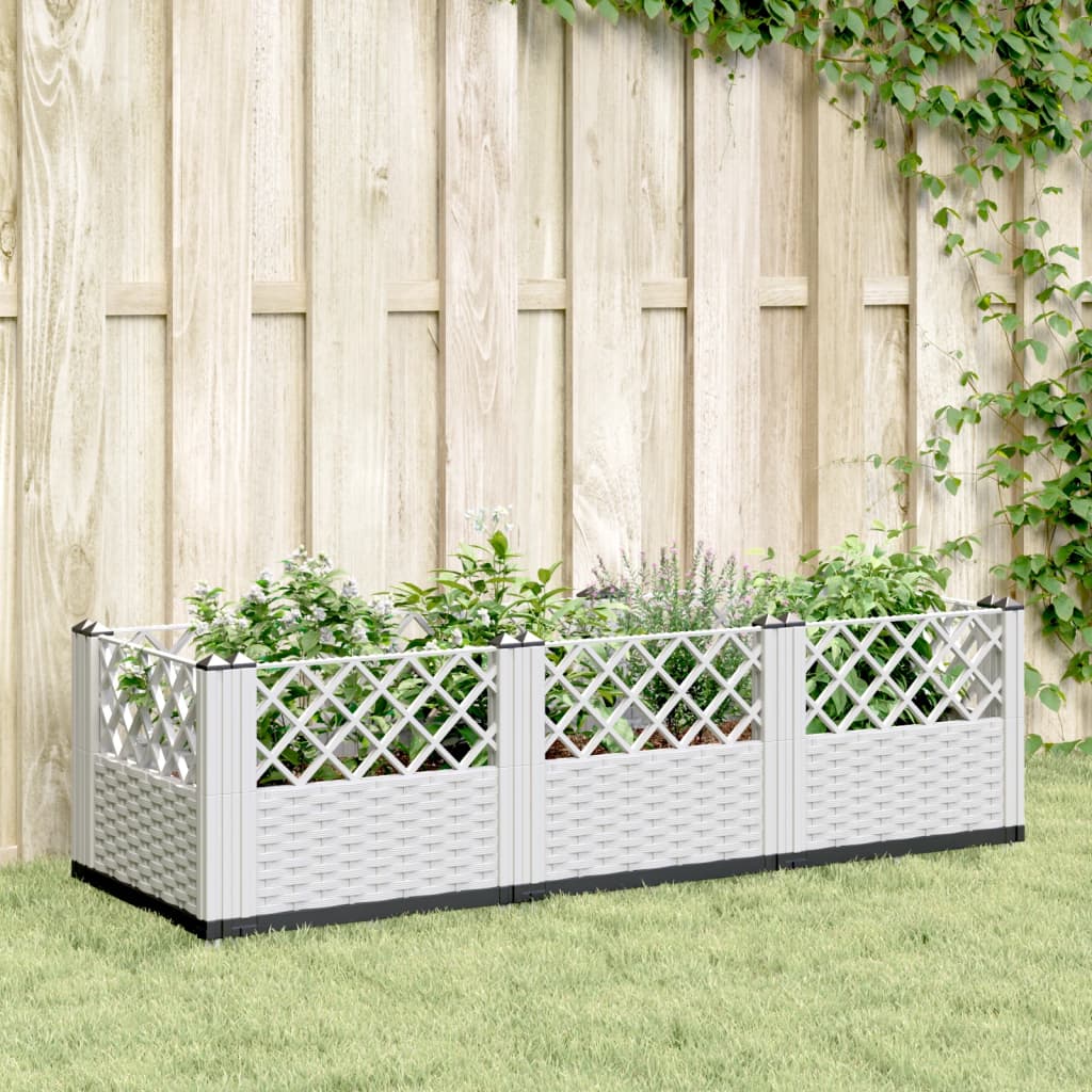 vidaXL Garden Planter with Pegs White 123.5x43.5x43.5 cm PP