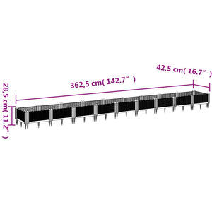 vidaXL Garden Planter with Pegs Black 362.5x42.5x28.5 cm PP