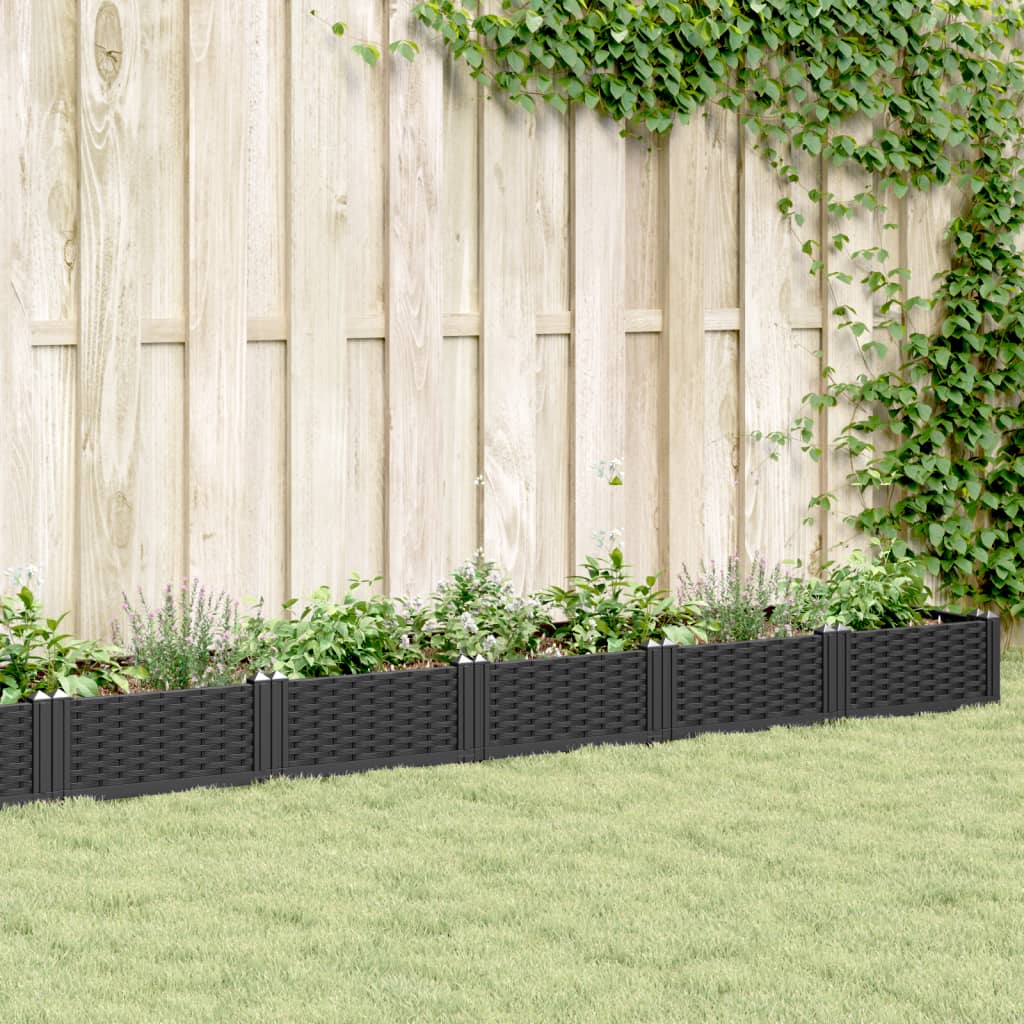 vidaXL Garden Planter with Pegs Black 362.5x42.5x28.5 cm PP