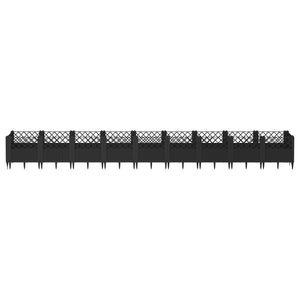 vidaXL Garden Planter with Pegs Black 363.5x43.5x43.5 cm PP