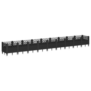 vidaXL Garden Planter with Pegs Black 363.5x43.5x43.5 cm PP