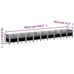 vidaXL Garden Planter with Pegs Black 363.5x43.5x43.5 cm PP