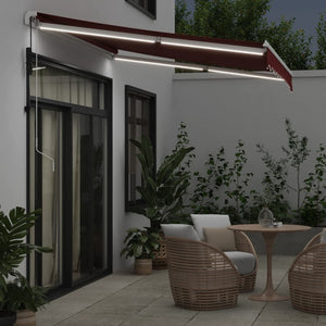 vidaXL Automatic Retractable Awning with LED Burgundy 300x250 cm