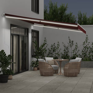 vidaXL Manual Retractable Awning with LED Burgundy 500x300 cm