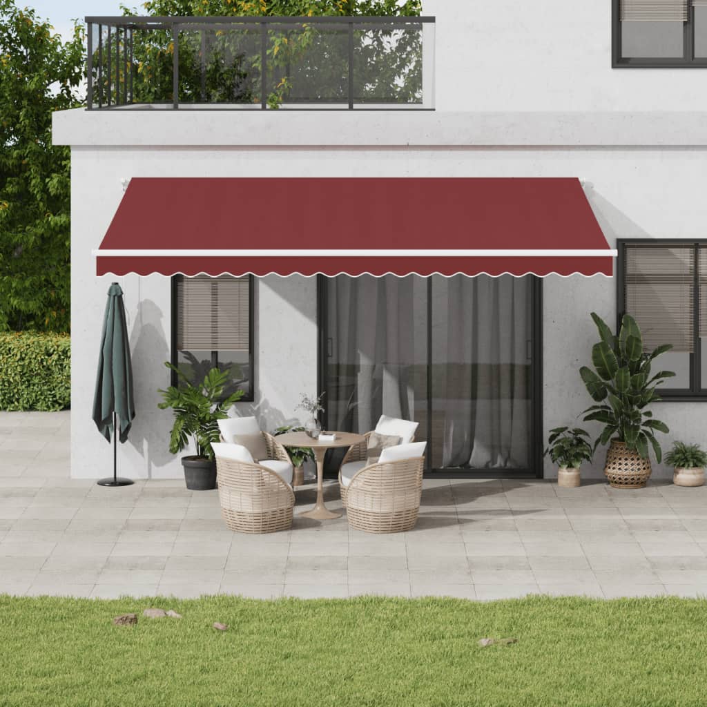 vidaXL Manual Retractable Awning with LED Burgundy 500x300 cm