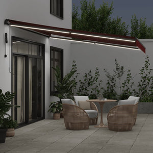 vidaXL Automatic Retractable Awning with LEDs Burgundy 400x350 cm