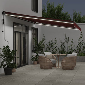 vidaXL Automatic Retractable Awning with LEDs Burgundy 500x350 cm