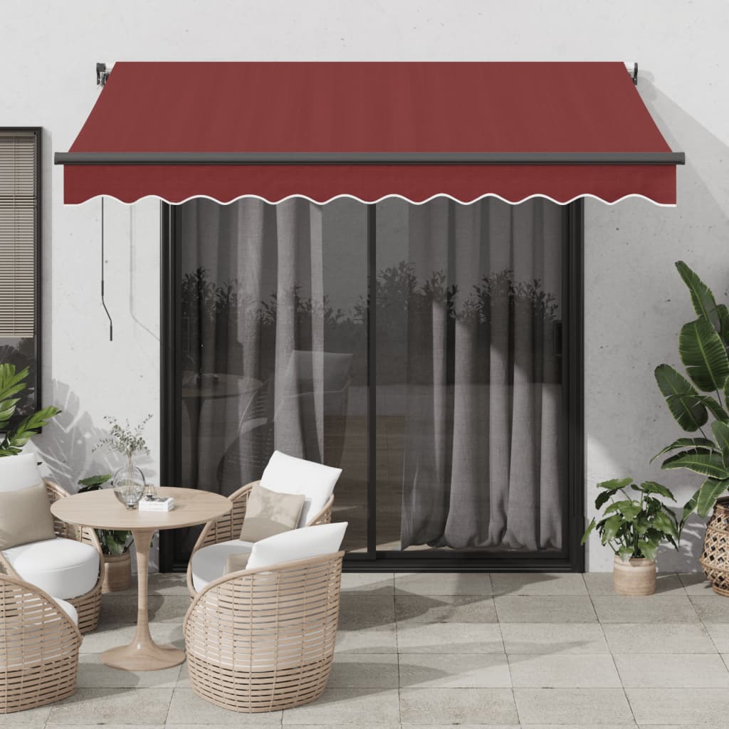 vidaXL Manual Retractable Awning with LEDs Burgundy 300x250 cm