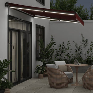 vidaXL Manual Retractable Awning with LEDs Burgundy 350x250 cm