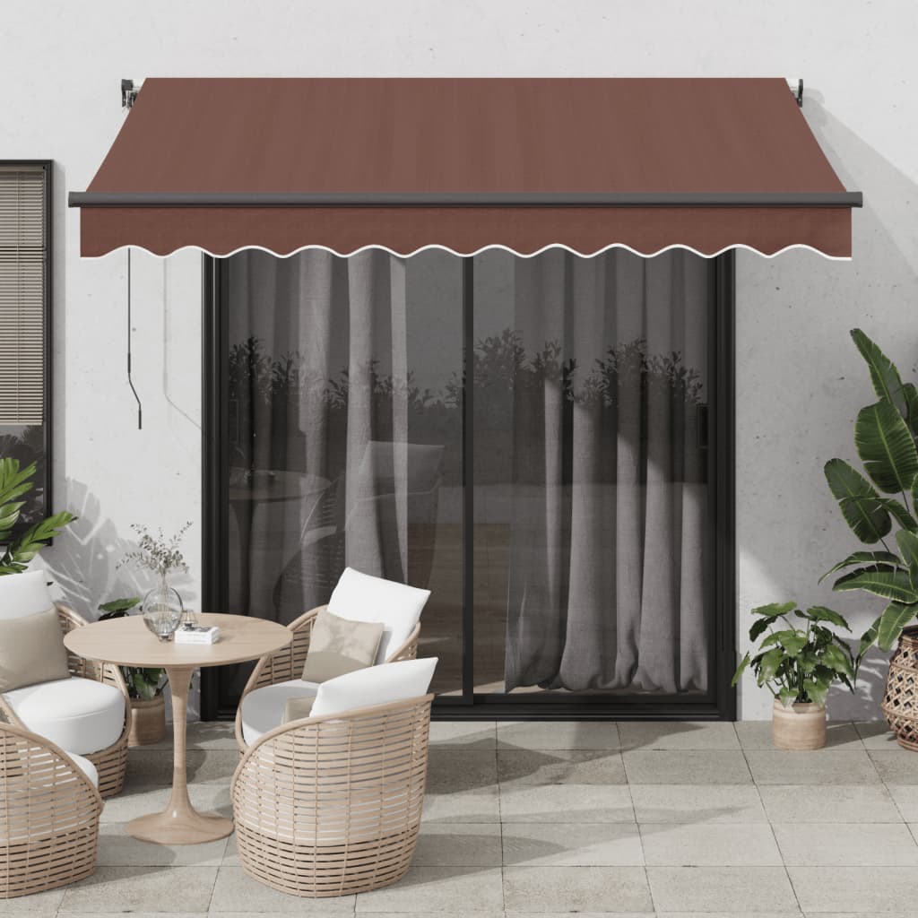 vidaXL Manual Retractable Awning with LED Brown 300x250 cm