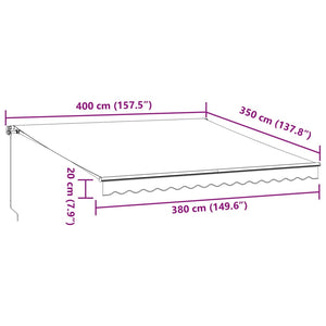 vidaXL Manual Retractable Awning Anthracite and White 400x350 cm