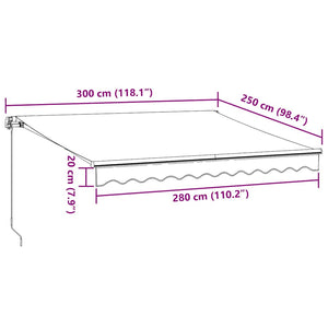 vidaXL Manual Retractable Awning with LED Anthracite&White 300x250 cm