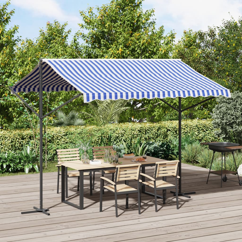 vidaXL Free Standing Awning Blue and White 300x300 cm Fabric and Steel