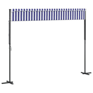 vidaXL Free Standing Awning Blue and White 400x300 cm Fabric and Steel