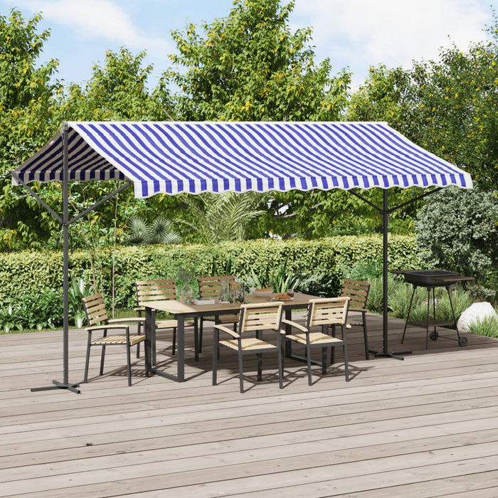 vidaXL Free Standing Awning Blue and White 400x300 cm Fabric and Steel