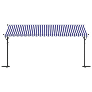 vidaXL Free Standing Awning Blue and White 500x300 cm Fabric and Steel