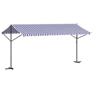 vidaXL Free Standing Awning Blue and White 500x300 cm Fabric and Steel