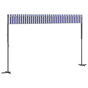 vidaXL Free Standing Awning Blue and White 500x300 cm Fabric and Steel