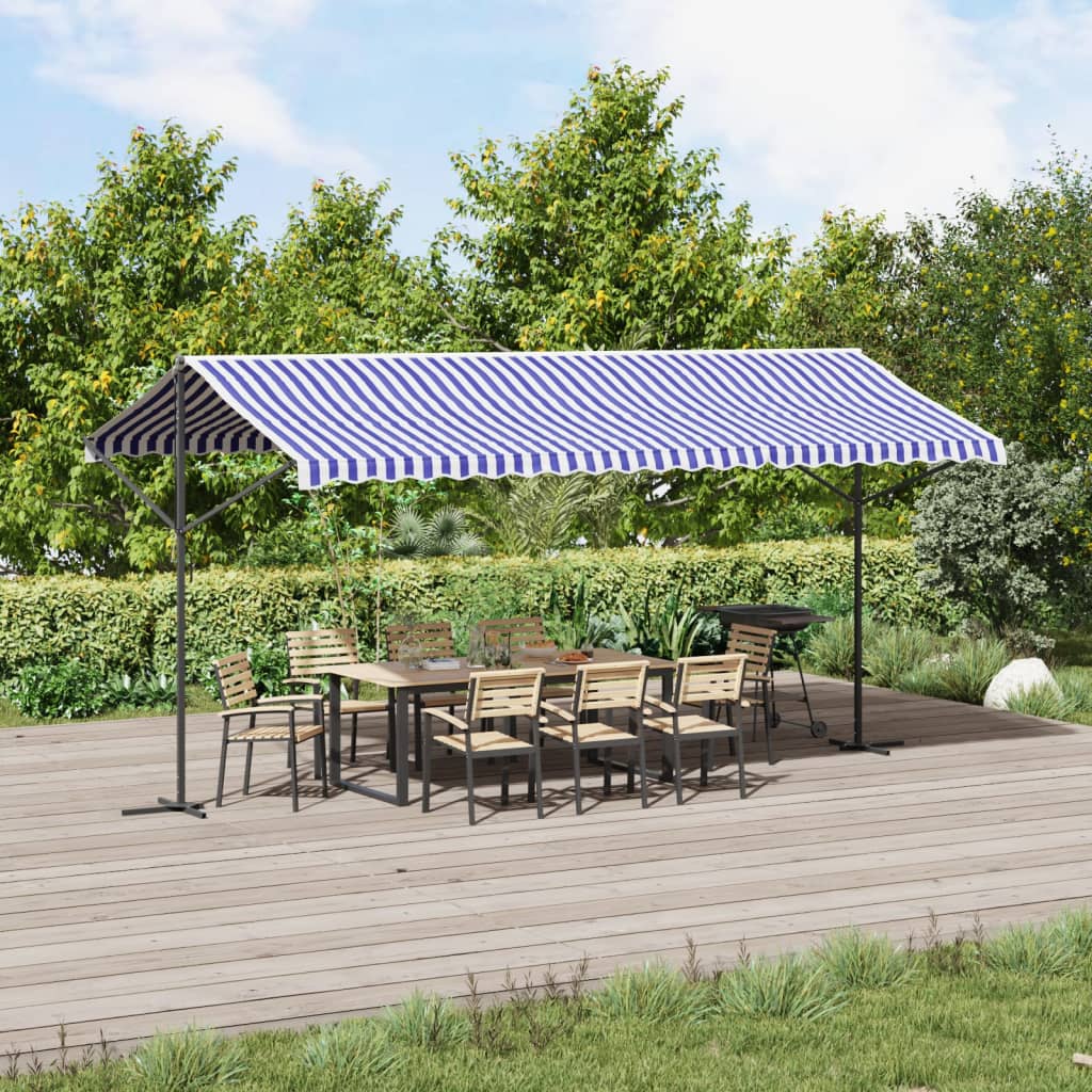 vidaXL Free Standing Awning Blue and White 500x300 cm Fabric and Steel