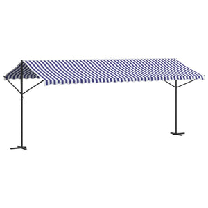 vidaXL Free Standing Awning Blue and White 600x300 cm Fabric and Steel