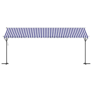 vidaXL Free Standing Awning Blue and White 600x300 cm Fabric and Steel