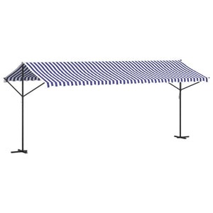 vidaXL Free Standing Awning Blue and White 600x300 cm Fabric and Steel