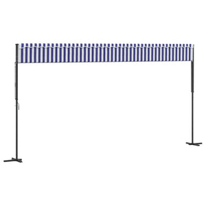 vidaXL Free Standing Awning Blue and White 600x300 cm Fabric and Steel