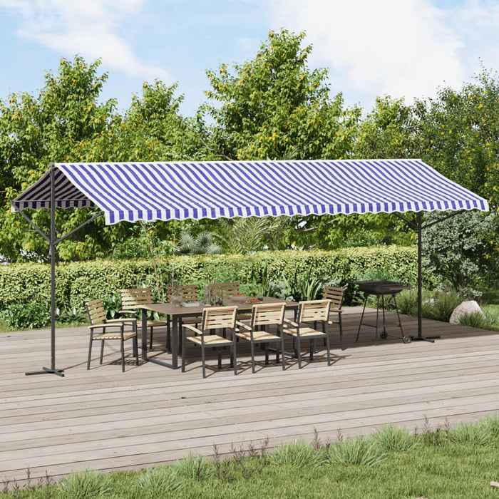 vidaXL Free Standing Awning Blue and White 600x300 cm Fabric and Steel