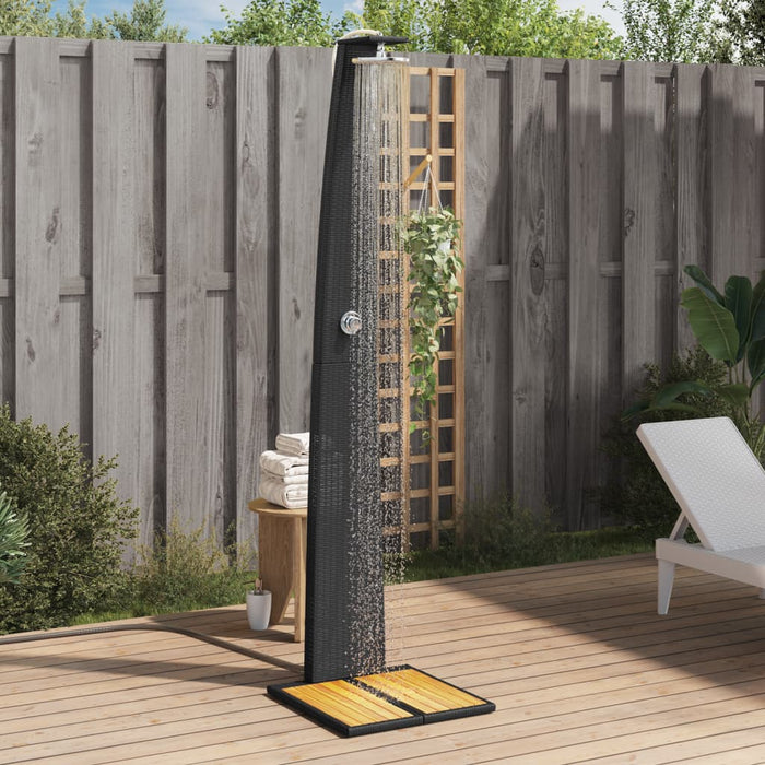 vidaXL Outdoor Shower Black 55x60x224 cm Poly Rattan and Acacia Wood