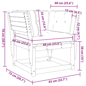 vidaXL Garden Sofa Armrest with Cushions White Solid Wood Pine