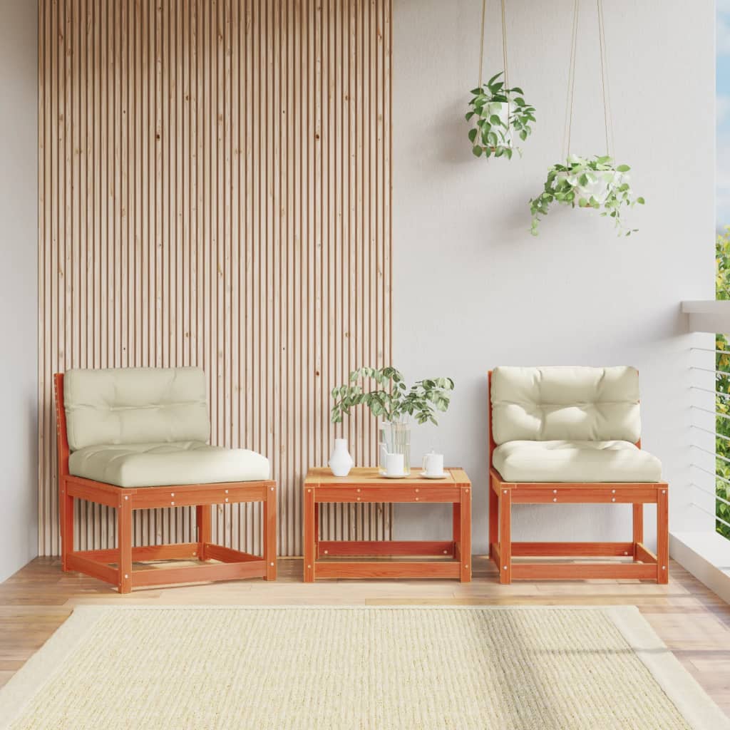 vidaXL Garden Sofas with Cushions 2pcs Wax Brown Solid Wood Pine