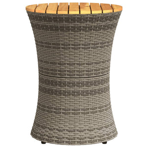 vidaXL Garden Side Table Drum Shape Grey Poly Rattan and Solid Wood