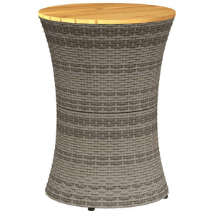 vidaXL Garden Side Table Drum Shape Grey Poly Rattan and Solid Wood