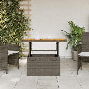 vidaXL Garden Table Grey 90x55x71 cm Poly Rattan and Acacia Wood