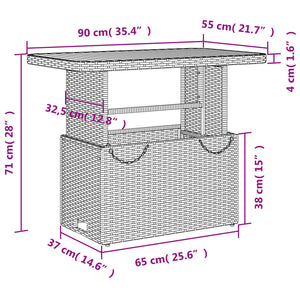 vidaXL Garden Table Grey 90x55x71 cm Poly Rattan and Acacia Wood