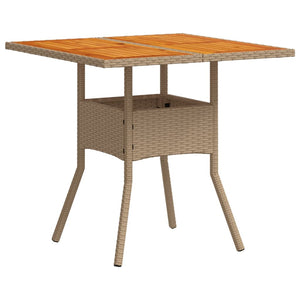 vidaXL Garden Table Beige 80x80x75 cm Poly Rattan Acacia Wood