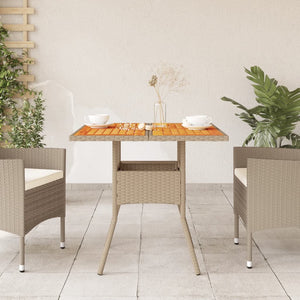 vidaXL Garden Table Beige 80x80x75 cm Poly Rattan Acacia Wood