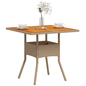 vidaXL Garden Table Beige 80x80x75 cm Poly Rattan Acacia Wood