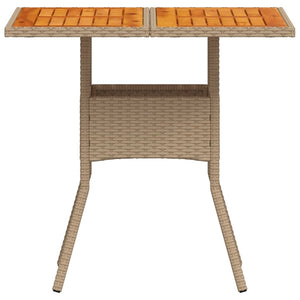 vidaXL Garden Table Beige 80x80x75 cm Poly Rattan Acacia Wood